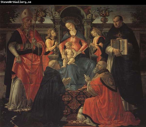 Domenicho Ghirlandaio Thronende Madonna mit den Heiligen Donysius Areopgita,Domenicus,Papst Clemens und Thomas von Aquin
